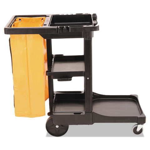 Image of Multi-shelf Cleaning Cart, Three-shelf, 20w X 45d X 38.25h, Black