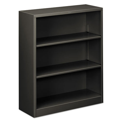 Image of Metal Bookcase, Three-shelf, 34-1/2w X 12-5/8d X 41h, Charcoal