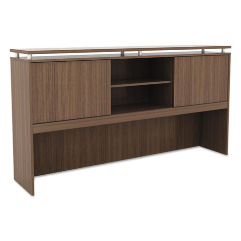 Image of Alera Sedina Series Hutch With Sliding Doors, 72w X 15d X 42.5h, Modern Walnut