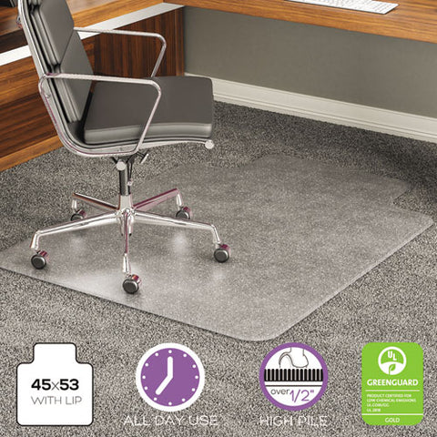 Image of Execumat All Day Use Chair Mat For High Pile Carpet, 45 X 53, Wide Lipped, Clear