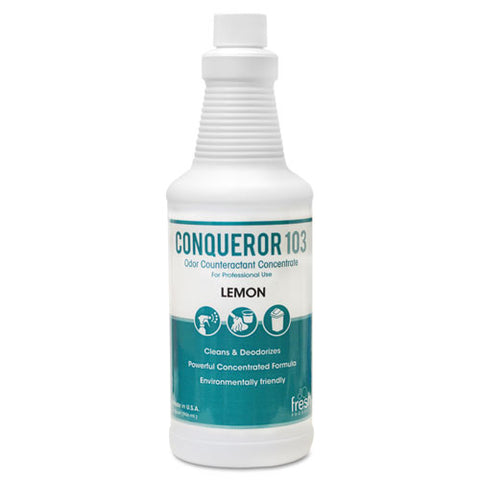 Image of Conqueror 103 Odor Counteractant Concentrate, Lemon, 32 Oz Bottle, 12/carton