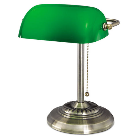 Image of Traditional Banker's Lamp, Green Glass Shade, 10.5"w X 11"d X 13"h, Antique Brass