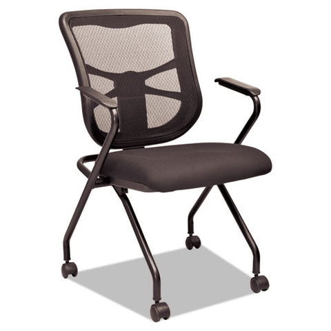 Image of Alera Elusion Mesh Nesting Chairs, Padded Arms, Black Seat/black Back, Black Base, 2/carton