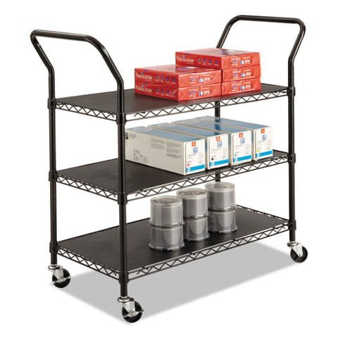 Image of Wire Utility Cart, Three-shelf, 43.75w X 19.25d X 40.5h, Black