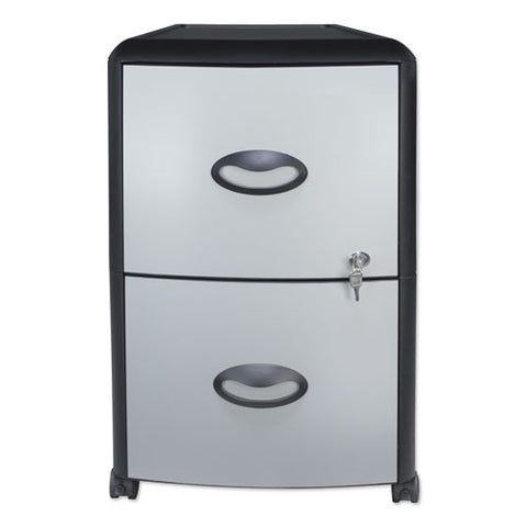 Image of Two-drawer Mobile Filing Cabinet, Metal Siding, 19w X 15d X 23h, Silver/black