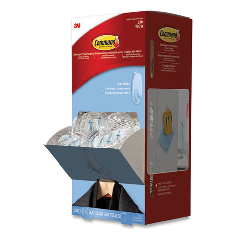 Image of Clear Hooks And Strips, Plastic, Medium, 50 Hooks With 50 Adhesive Strips Per Carton