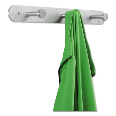 Image of Nail Head Wall Coat Rack, Three Hooks, Metal, 18w X 2.75d X 2h, Satin