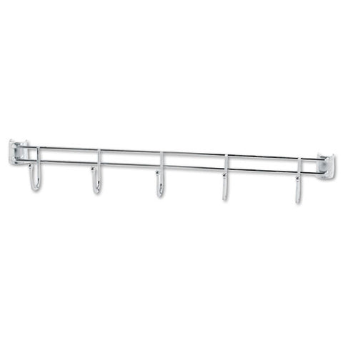 Image of Hook Bars For Wire Shelving, Five Hooks, 24" Deep, Silver, 2 Bars/pack