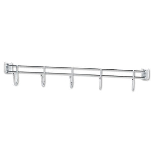 Hook Bars For Wire Shelving, Five Hooks, 24" Deep, Silver, 2 Bars/pack