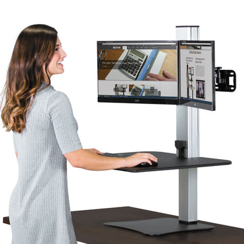 Image of Dc450 High Rise Electric Dual Monitor Standing Desk Workstation, 28w X 23d X 20.25h, Black/aluminum