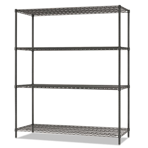 Image of All-purpose Wire Shelving Starter Kit, 4-shelf, 60 X 18 X 72, Black Anthracite Plus