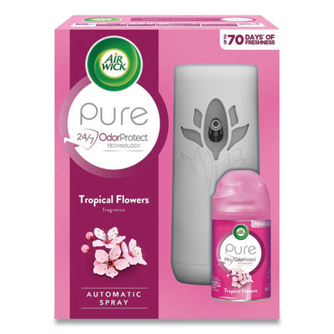 Image of Freshmatic Ultra Automatic Pure Starter Kit, 5.94 X 3.31 X 7.63, White, Tropical Flowers 4/carton