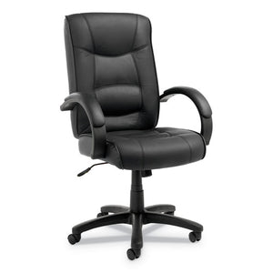 Alera Strada Series High-back Swivel/tilt Top-grain Leather Chair, Supports Up To 275 Lbs, Black Seat/black Back, Black Base