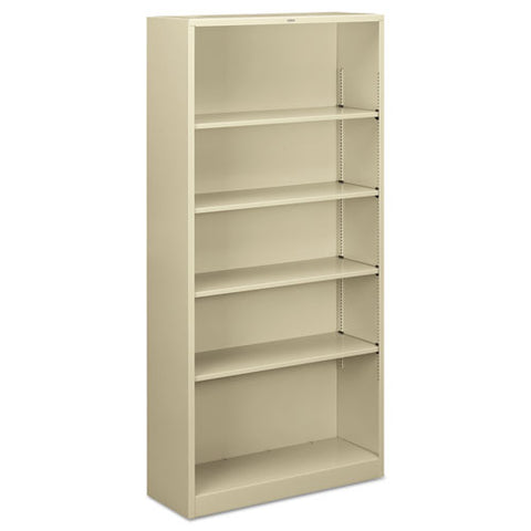 Image of Metal Bookcase, Five-shelf, 34-1/2w X 12-5/8d X 71h, Putty