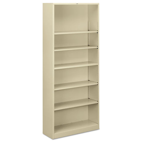 Image of Metal Bookcase, Six-shelf, 34-1/2w X 12-5/8d X 81-1/8h, Putty