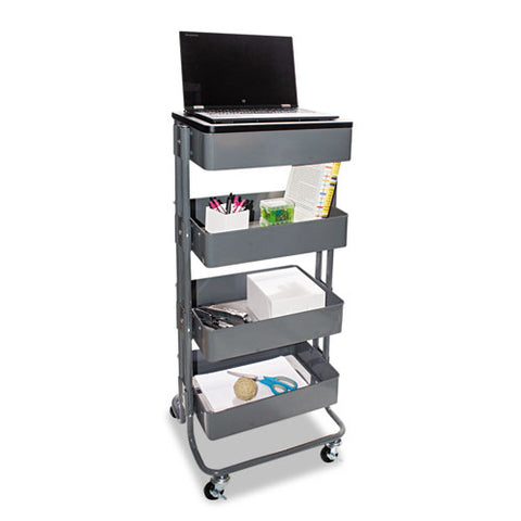 Image of Multi-use Storage Cart/stand-up Workstation, 15.25w X 11.25d X 18.5 To 39h, Gray