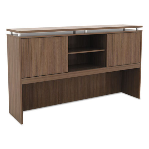 Image of Alera Sedina Series Hutch With Sliding Doors, 66w X 15d X 42.5h, Modern Walnut