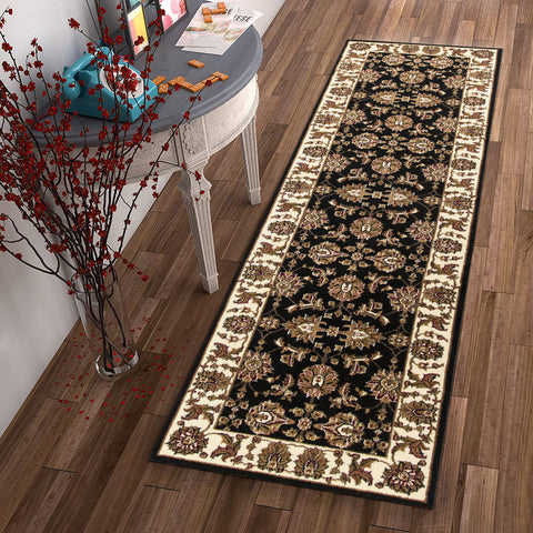 Image of 2 x 7 Runner Polypropylene Black or Ivory Area Rug