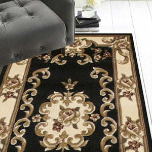 2 x 7 Runner Polypropylene Blackor Ivory Area Rug