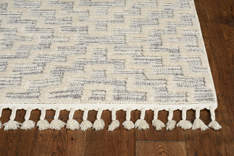 Image of 26" X 90" Ivory Grey Polyester Rug