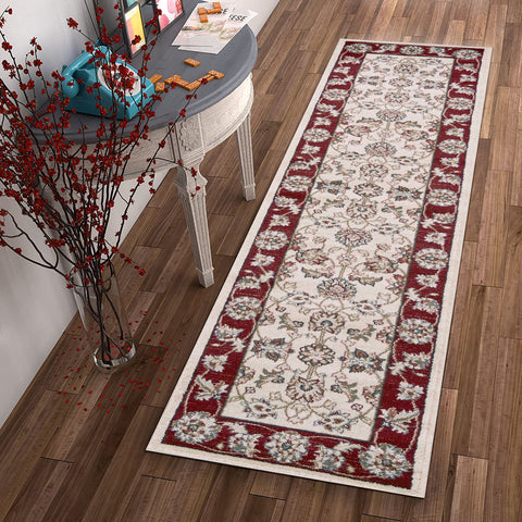 Image of 2 x 7 Runner Polypropylene Ivory or Red Area Rug