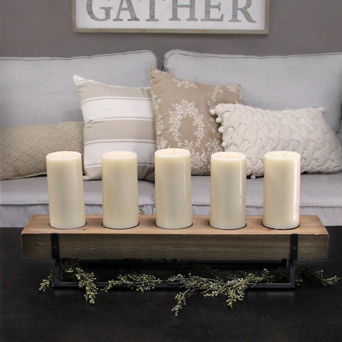 Image of 5-Candle Metal and Wood Holder Centerpiece