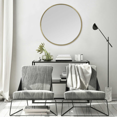 Image of Round Wall Mirror with Matte Gold Finish