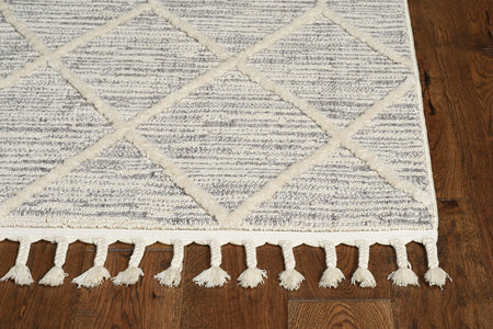 63" X 91" Ivory Grey Polyester Rug