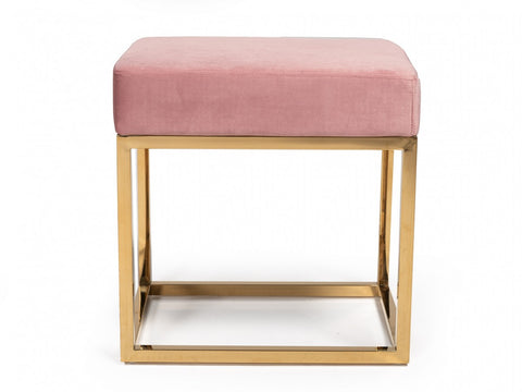 Image of Square Modern Pink Velvet Ottoman w/ Gold Stainless Steel