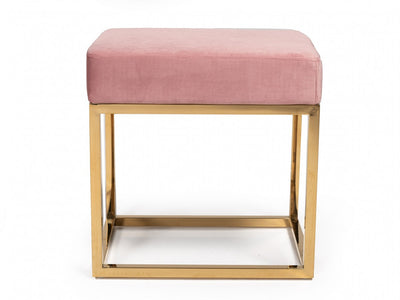 Square Modern Pink Velvet Ottoman w/ Gold Stainless Steel