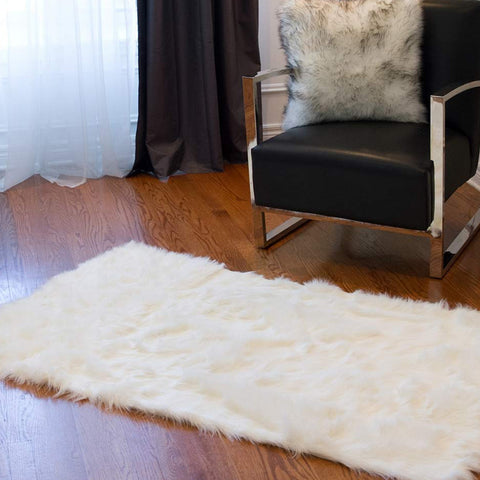 Image of 60" x 36" Off White Rectangular Faux Fur - Area Rug