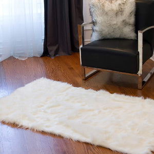 60" x 36" Off White Rectangular Faux Fur - Area Rug