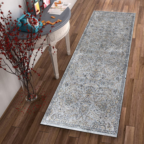 Image of 2 x 7 Runner Viscose Silver or Blue Area Rug