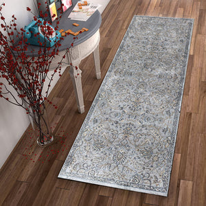 2 x 7 Runner Viscose Silver or Blue Area Rug