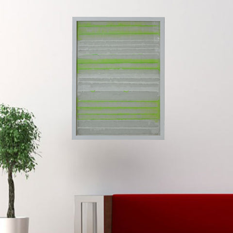 Image of 11" x 2" x 32" White And Green, Fabric And Glass - Shadow Box