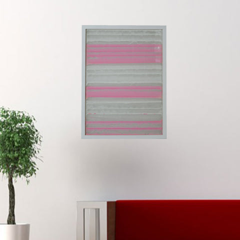 Image of 11" x 2" x 32" White And Pink, Fabric And Glass - Shadow Box