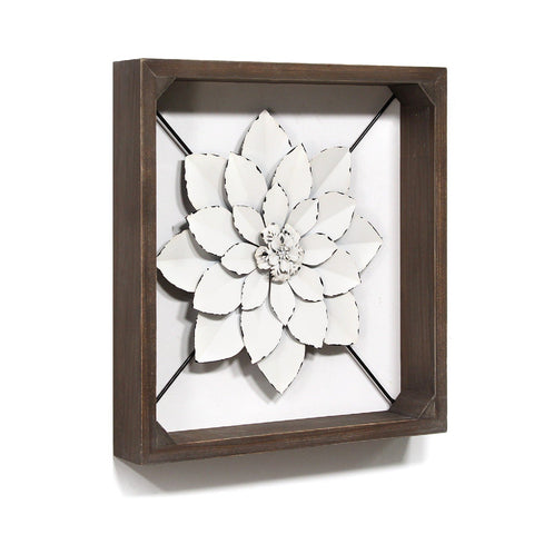 Image of White Metal &amp;amp; Wood Framed Wall Flower