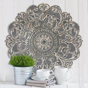 Distressed Floral Metal Medallion Wall Decor