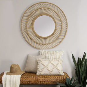 31.5" Boho Casual Woven Wicker Wall Mirror