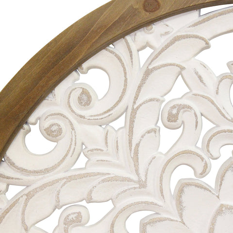 Image of Distressed White and Natural Wood Scroll Design Over Door Wall Hanging