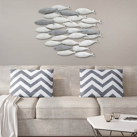 Image of Coastal Grey School of Fish Metal Wall Decor