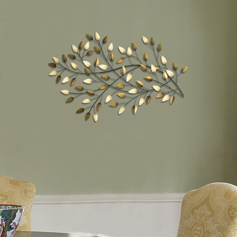 Image of Gold and Beige Metal Blowing Leaves Wall Decor