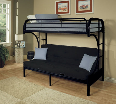 Image of 78" X 41" X 65" Twin Over Full Black Metal Tube Futon Bunk Bed