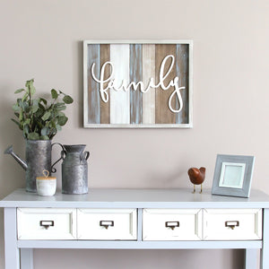 Distressed "Family" White Wood Wall Decor