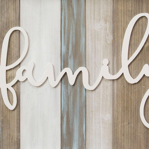 Image of Distressed "Family" White Wood Wall Decor