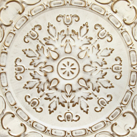 Image of Distressed White European Medallion Metal Wall Decor