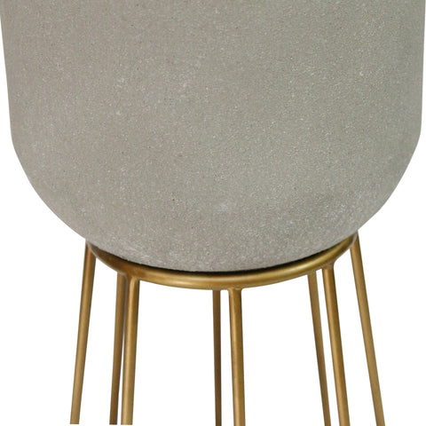 Image of Faux Cement and Golden Metal Decorative Plant Stand