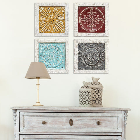 Image of Distressed Medallion Metal and Wood Framed Wall Art