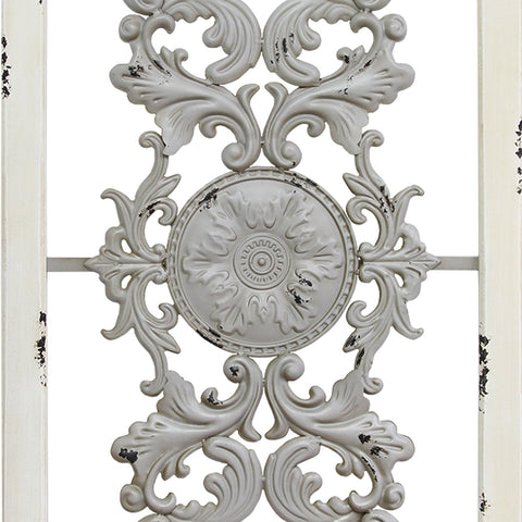 Image of Distressed Scroll Panel Metal White Wood Framed Wall Art