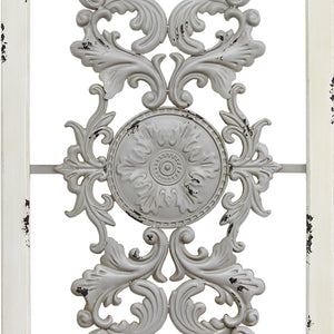 Distressed Scroll Panel Metal White Wood Framed Wall Art